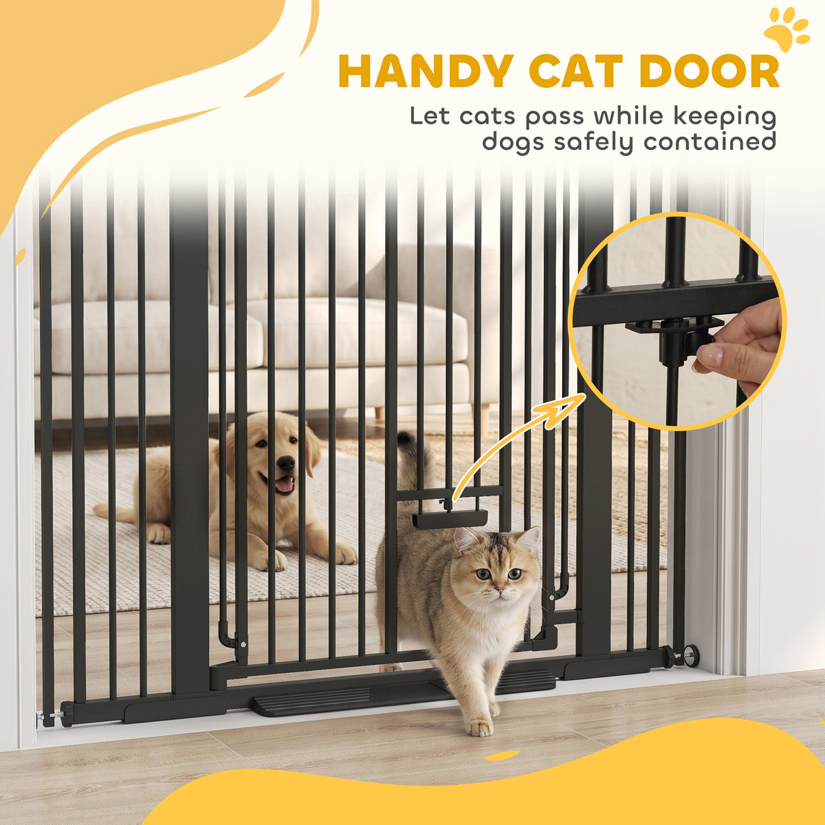 Dog Gate 53.1" Tall with Built-in Cat Door