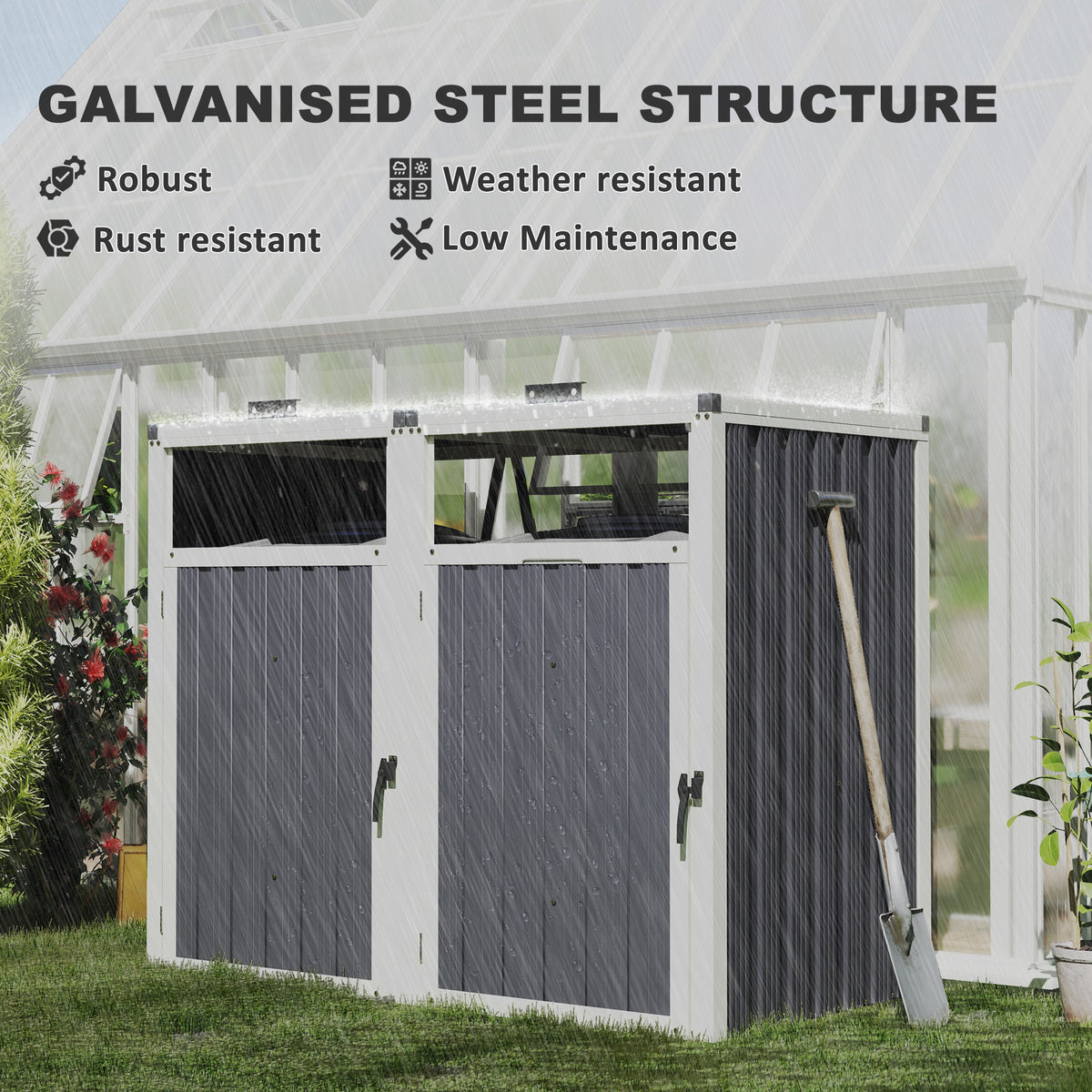 Double Garbage Bin Shed Lockable — Dark Grey