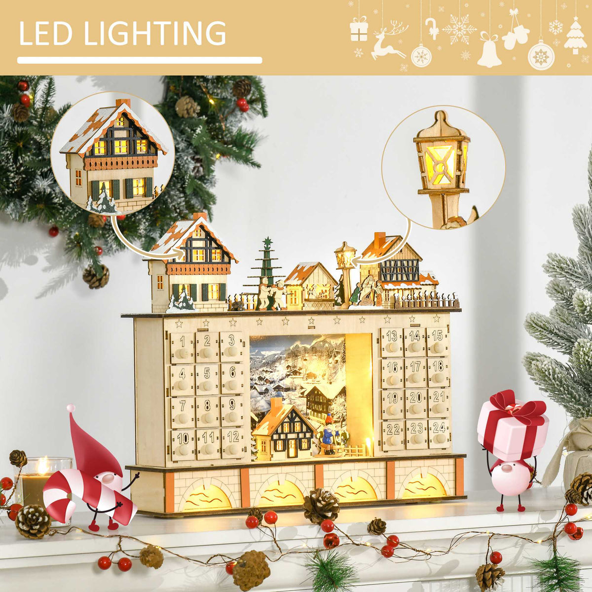 Christmas Advent Calendar Light Up Wooden 24 Days