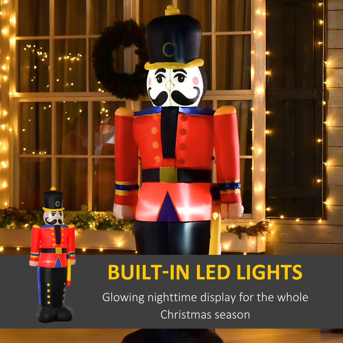 Soldado cascanueces inflable de Navidad de 244 cm con LED