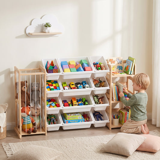 3-in-1 Toy Storage Organizer with Bins and Bookshelf