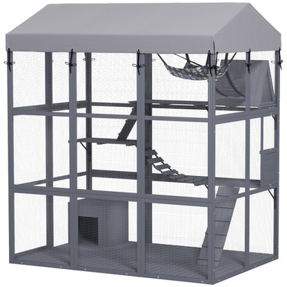 Outdoor wooden cat enclosure