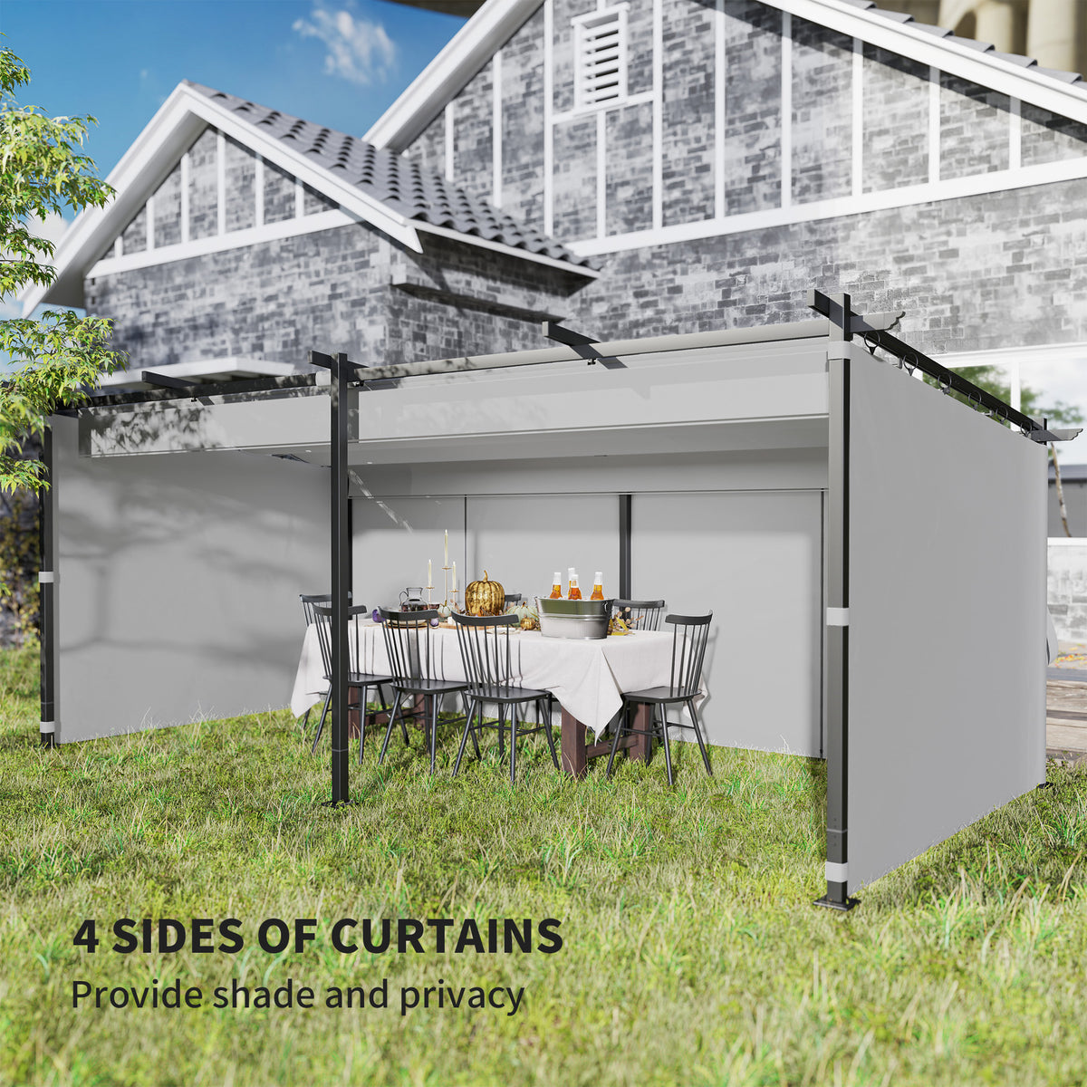 Retractable Metal Pergola with Side Curtains