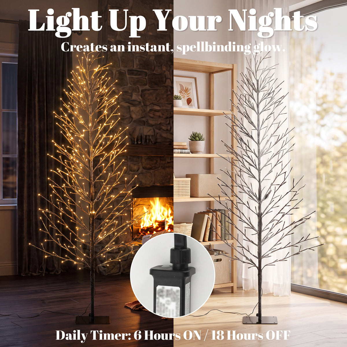 180 cm (183 cm) Lighted Snow-Flocked Twig Tree with LEDs