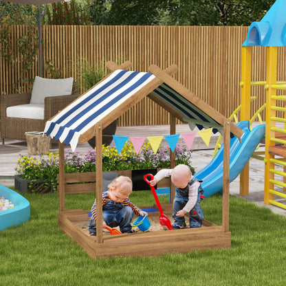 Caja de arena de madera con techo para niños