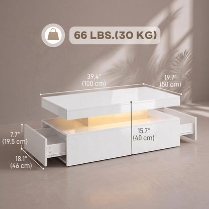 LED Coffee Table 2 Drawers High Gloss