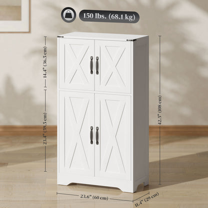 Freestanding Farmhouse Kitchen Pantry Cabinet with Barn Doors