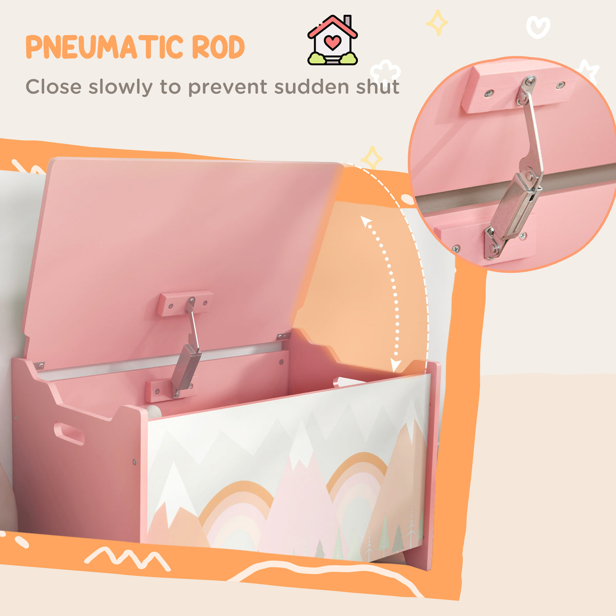 Kids Toy Box with Lid and Safety Hinges