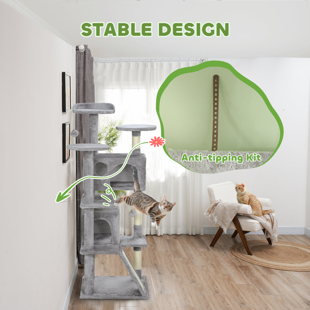 Multi-Level Cat Tree with Scratching Posts and Condo 138 cm