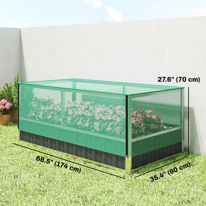 174x90x70cm Steel Raised Garden Bed with Cover Grey