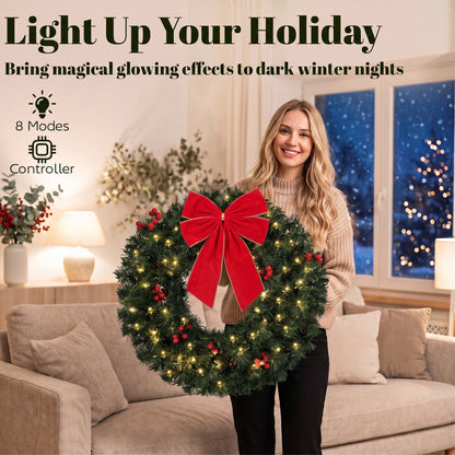 Pre-lit artificial Christmas wreath 61 cm