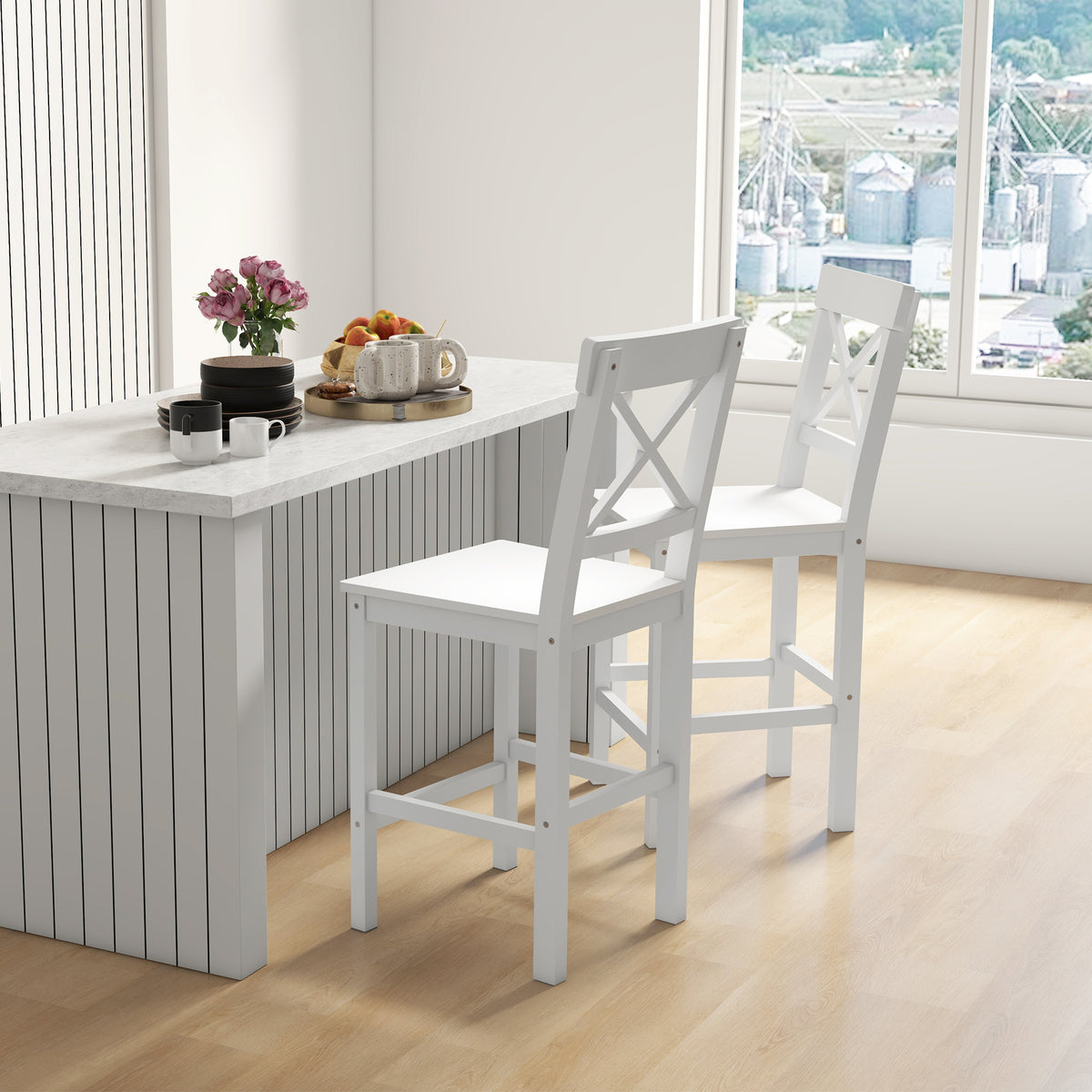 Counter Height Stools Set of 2 Farmhouse Style