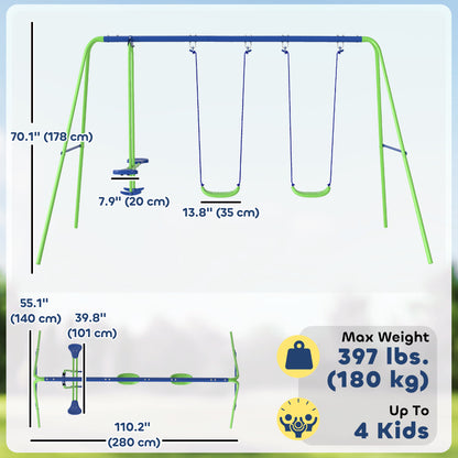 3-in-1 Kids Metal Swing Set with Glider