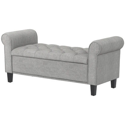Tufted storage bench with rolled arms