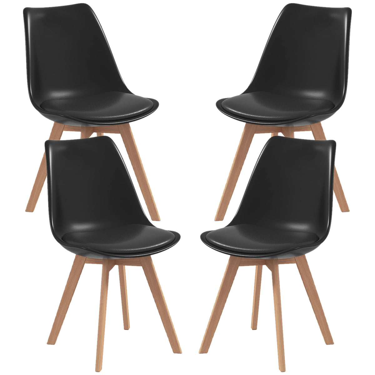 Set of 4 Modern Dining Chairs with Wood Legs
