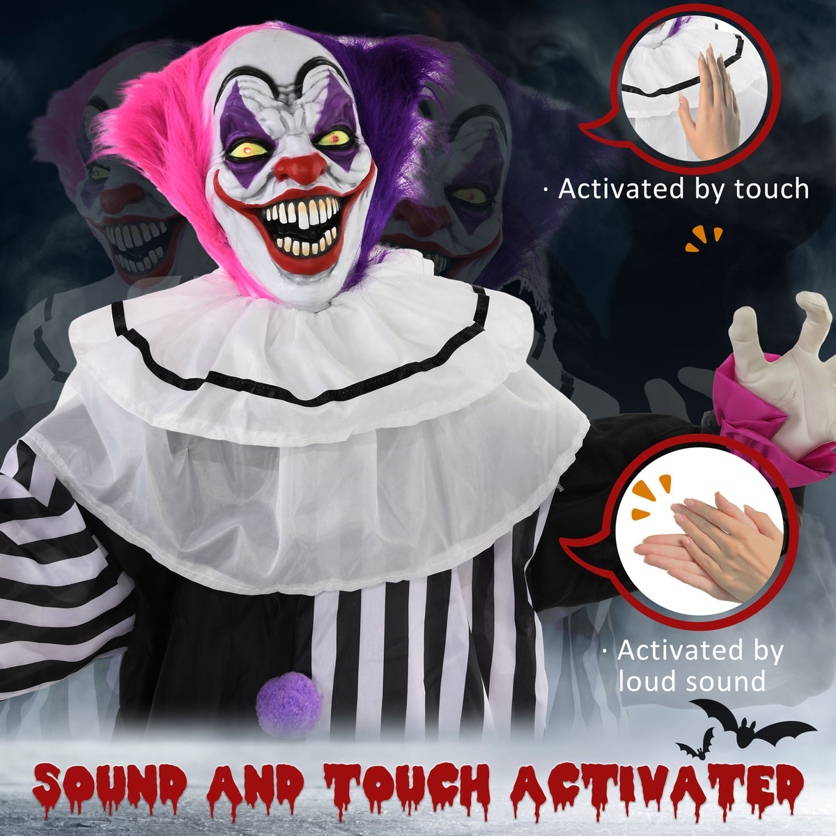 Life-Size Animated Halloween Clown Decoration — Black