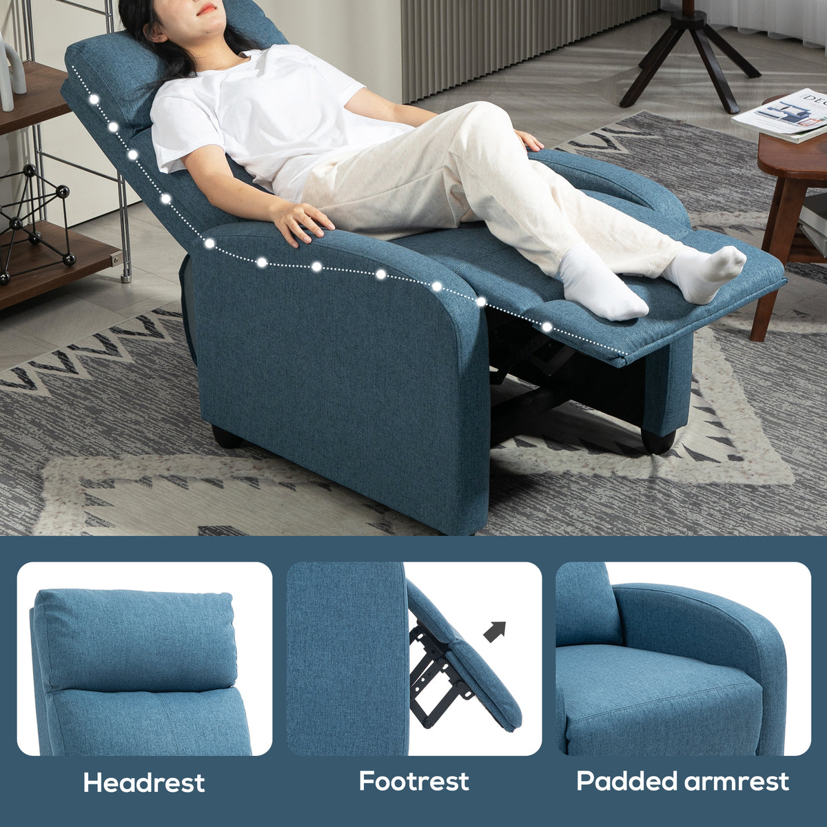 Manual reclining chair padded linen living room