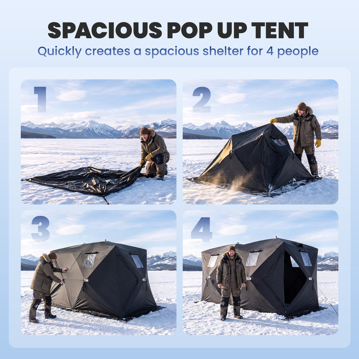4 Person Pop-Up Ice Fishing Tent 360 x 180 x 202 cm