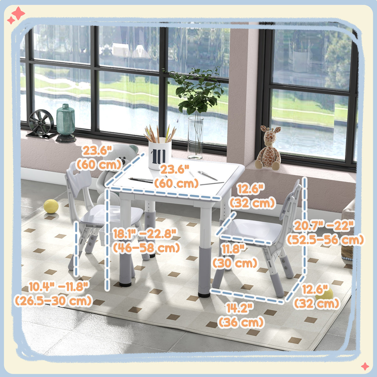 Kids Table and Chairs Set Adjustable — Set of 3
