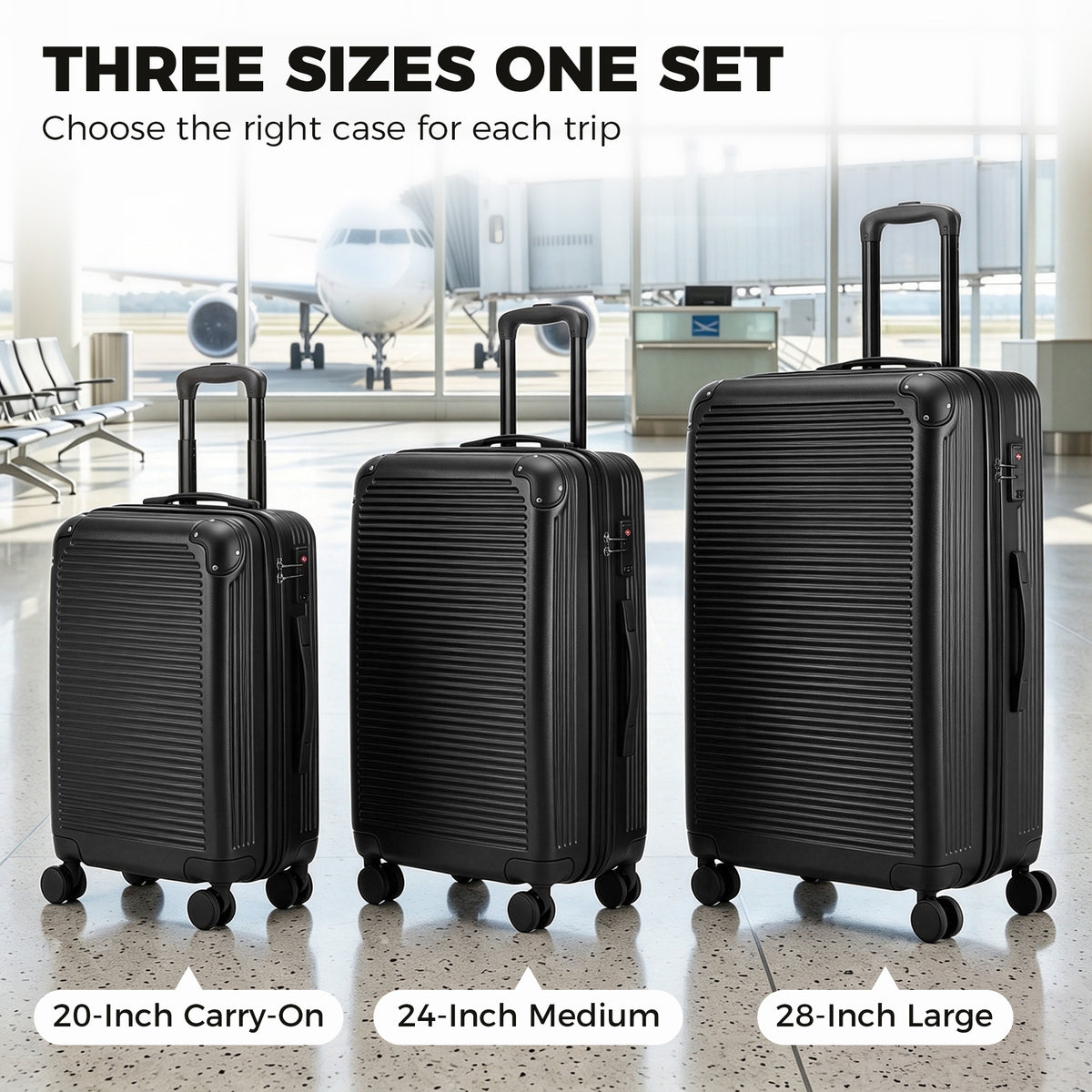 3-Piece Hard Shell Luggage Set TSA Lock 20/24/28 Inch