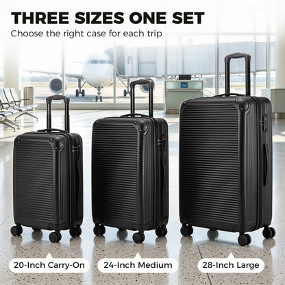 3-Piece Hard Shell Luggage Set TSA Lock 20/24/28 Inch
