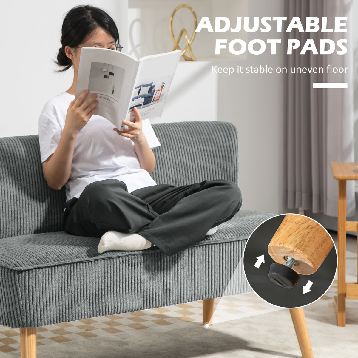 Sofa 2 seater modern upholstered rubber wood legs