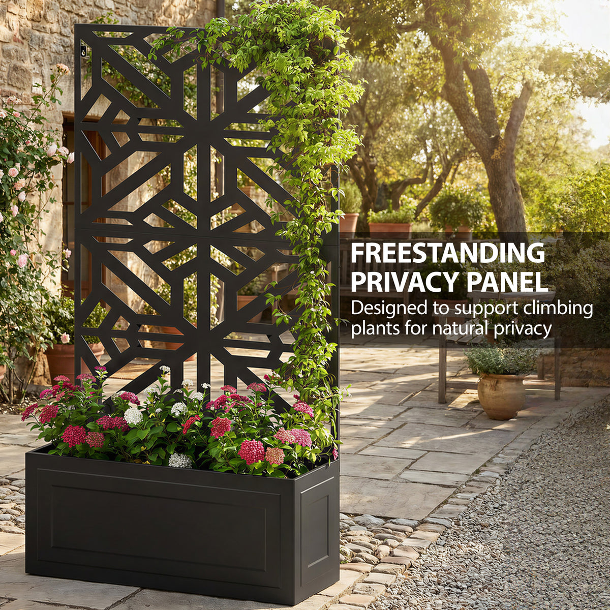Jardinera elevada con celosía y panel de privacidad
