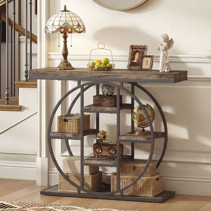 Industrial console table with storage shelves 100 x 30 x 81.5 cm