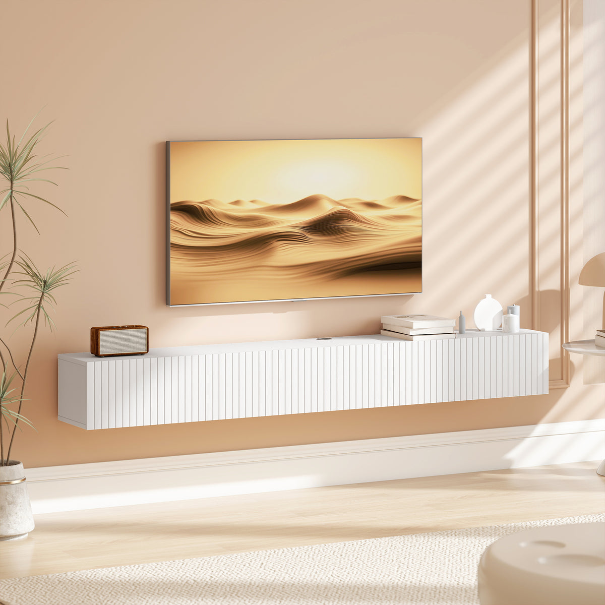 Mueble de TV suspendido con puertas acanaladas 180 cm