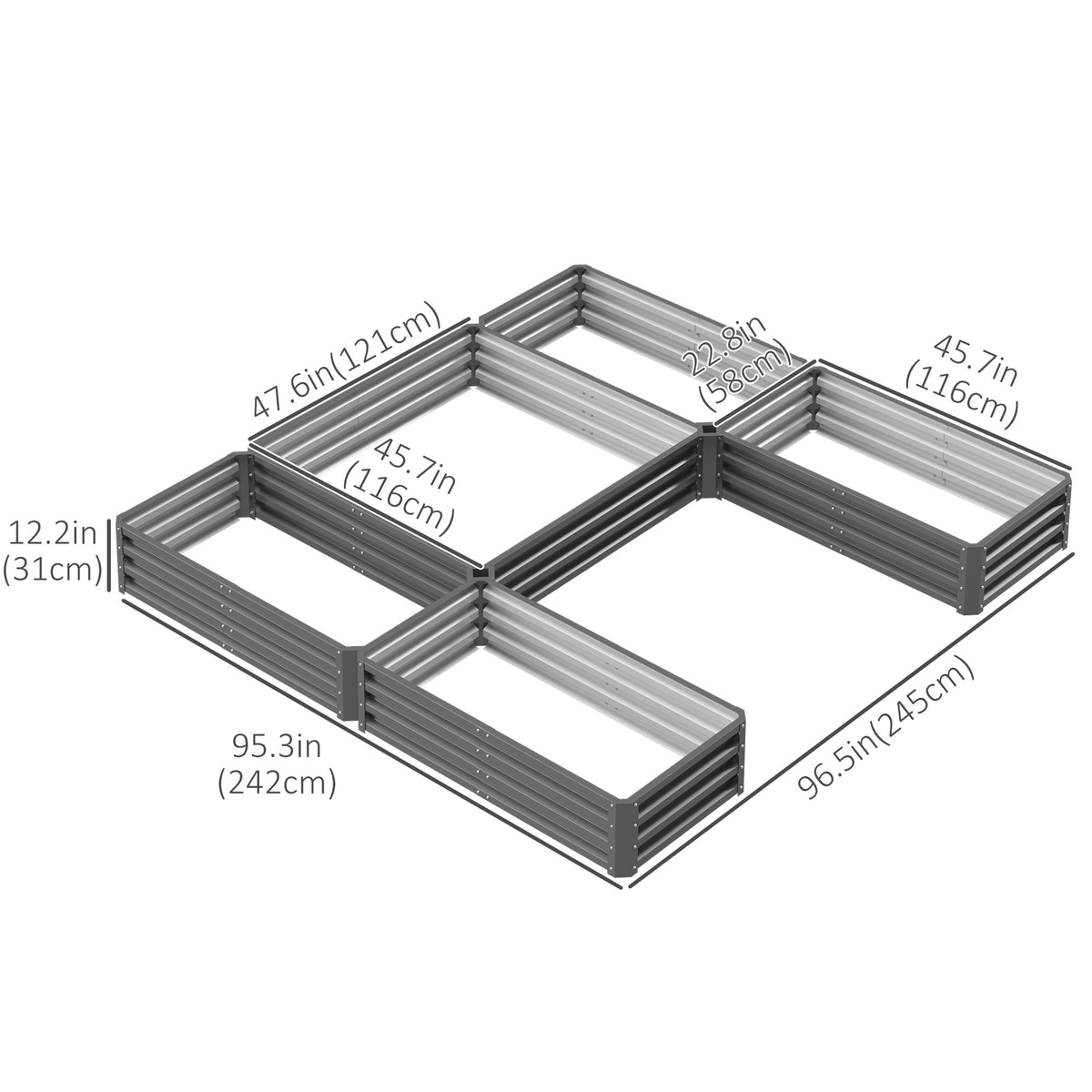 Raised Steel Garden Beds Set of 5 Large Planters
