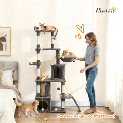 67" Multi-Level Cat Tree with 7 Scratching Posts — Dark Grey