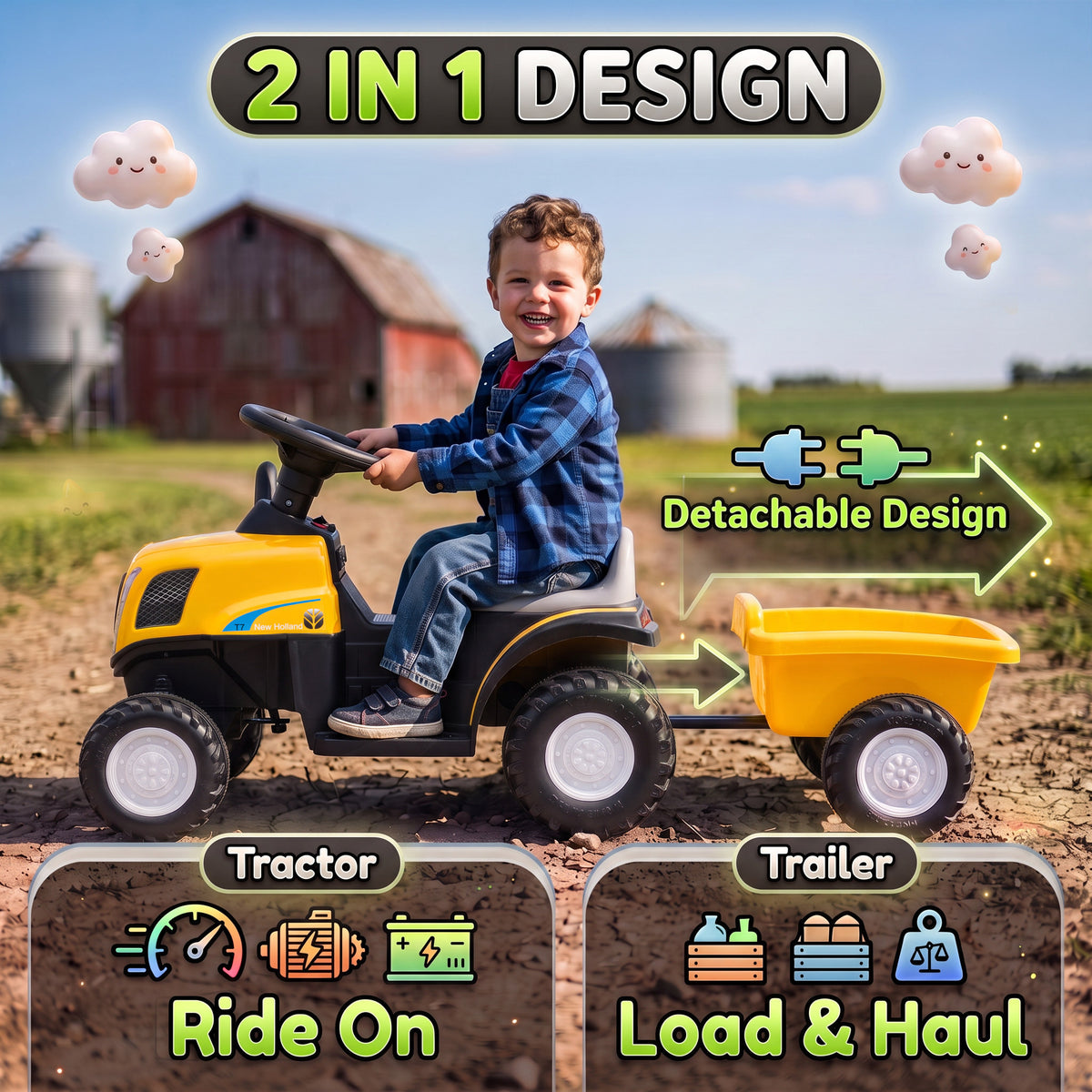Kids Electric Ride On Tractor with Trailer