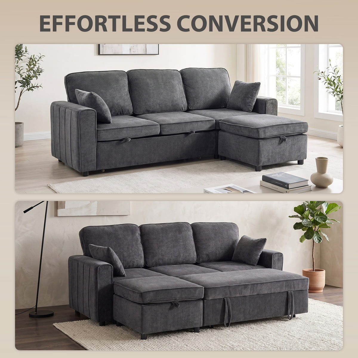 Modular Sectional Sofa Bed with Storage Ottoman