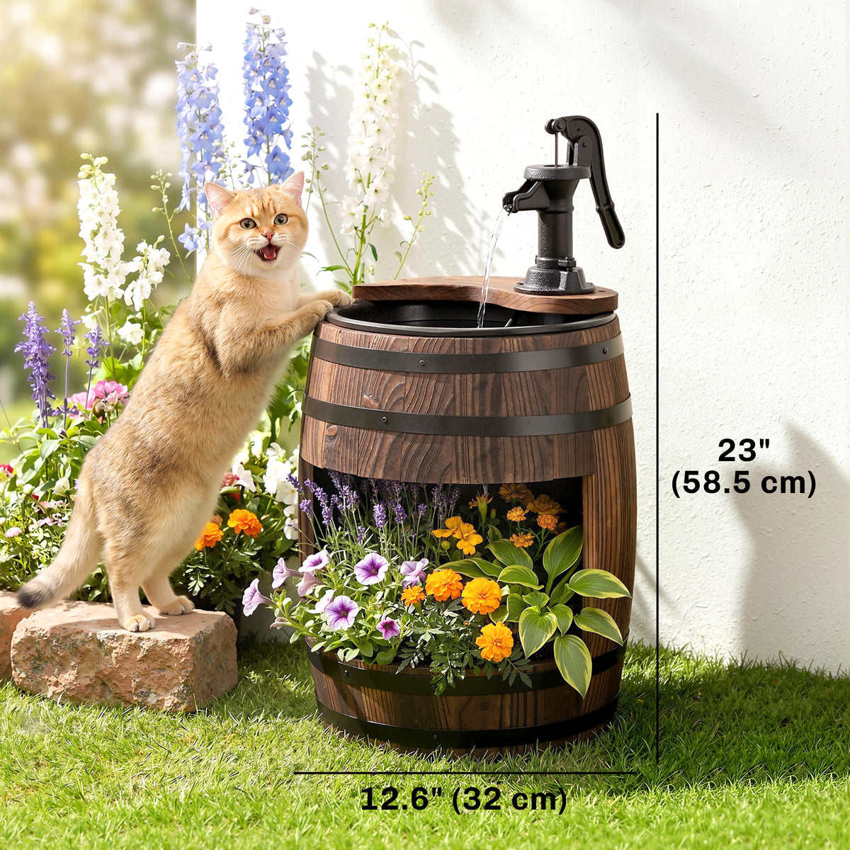 Fuente de jardín tipo barril de 2 niveles — carbonizada