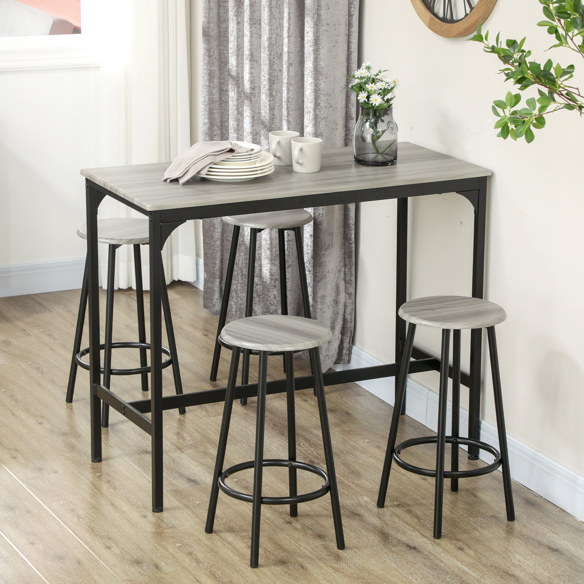 5-Piece Industrial Counter Height Bar Table Set
