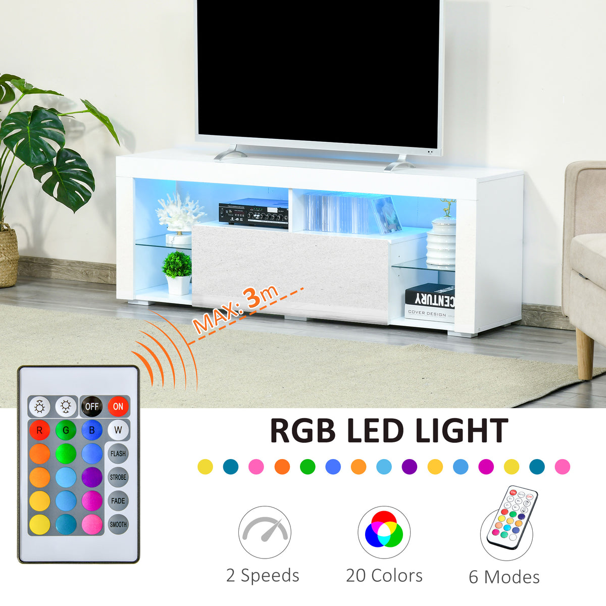 TV Stand with LED and Drawer — 140 cm