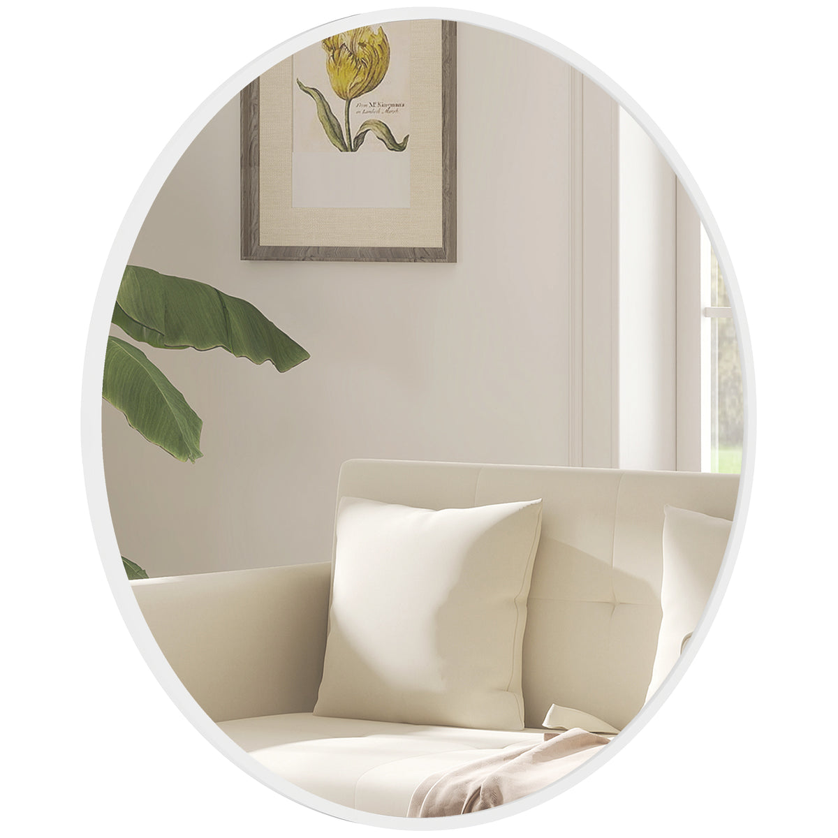 Espejo de pared redondo de 91 cm con marco metálico decorativo