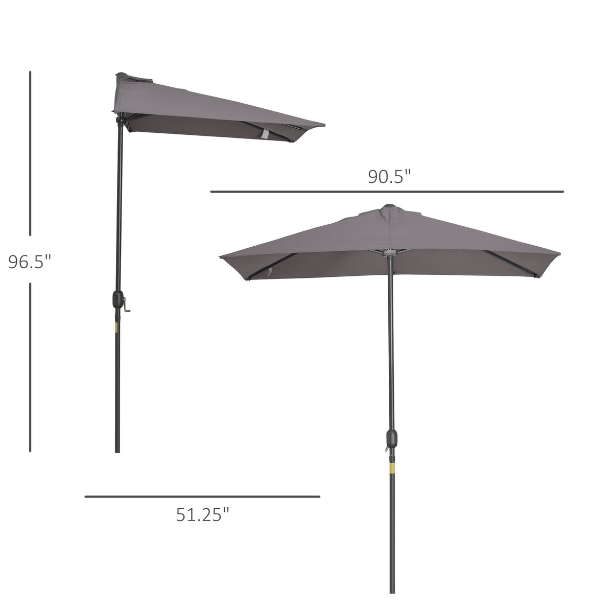 8 ft Half-Round Balcony Patio Umbrella with Crank