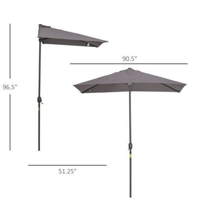 8 ft Half-Round Balcony Patio Umbrella with Crank