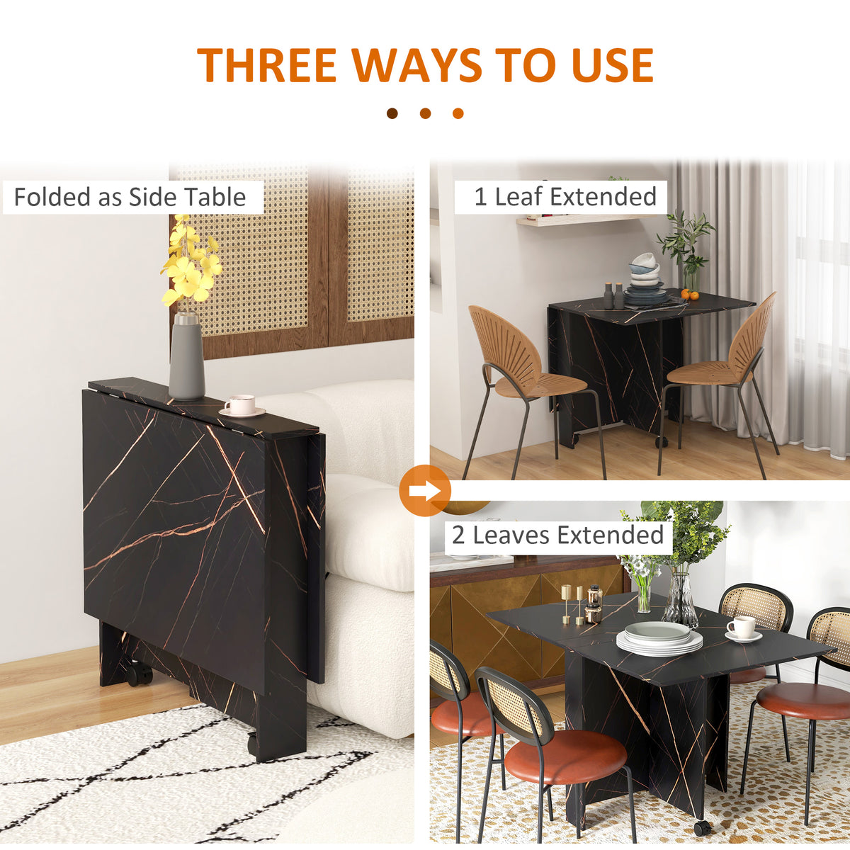 Foldable Drop Leaf Dining Table with Wheels