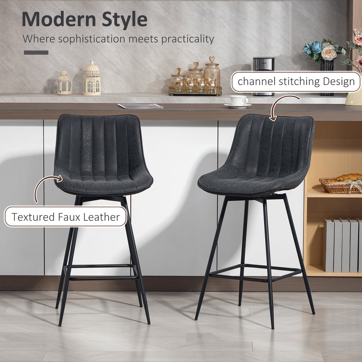 Set of 2 Counter Height Barstools PU Leather