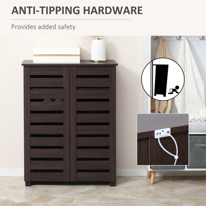 Narrow Shoe Cabinet 2 Slatted Doors 5-Tier Storage