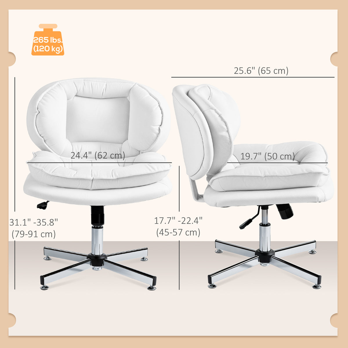 Wide armless tilting office chair