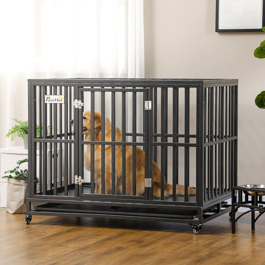 Jaula para perros robusta de acero con ruedas