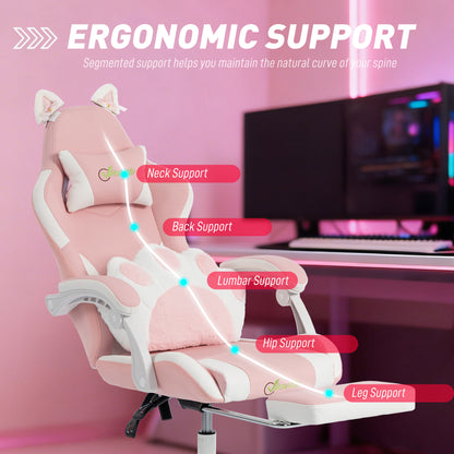 Silla de juego ergonómica con orejeras de gato