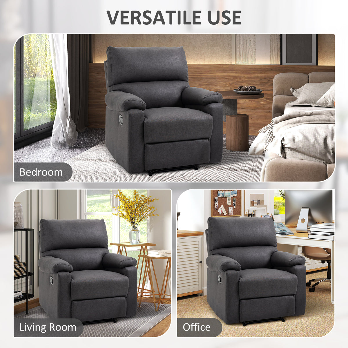 Manual Reclining Chair with Linen Footrest