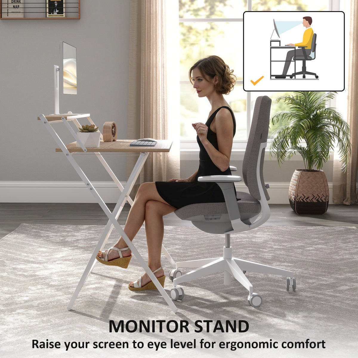 Folding Computer Desk with Monitor Shelf