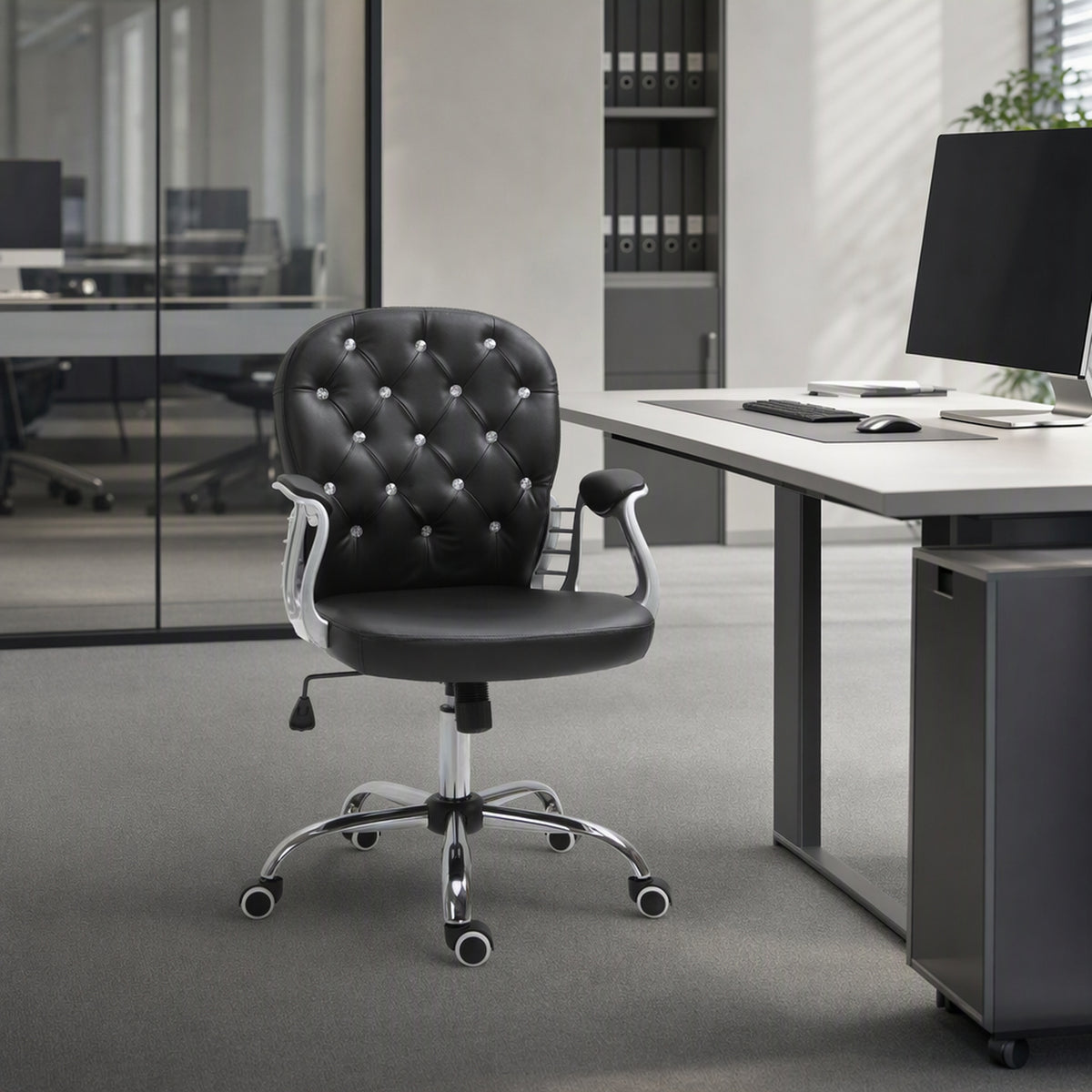 Office chair tufted synthetic leather decorative crystals