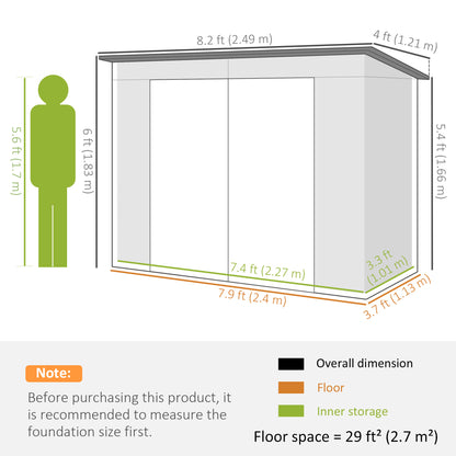 Galvanized steel garden storage shed with double doors and vents