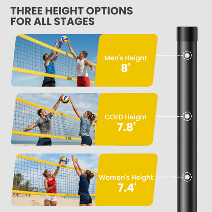 Portable Volleyball Net Set with Adjustable Steel Poles